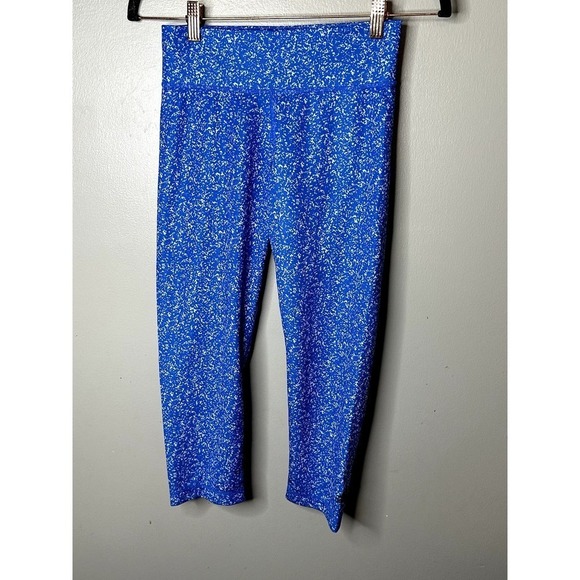Adidas Women's Blue and White Polka Dot Climalite 3/4 Length Tights Size Small - Picture 1 of 7